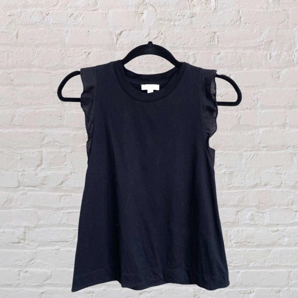 Wilfred Aritzia Ruffle Sleeve Black 100% Cotton Tank Top